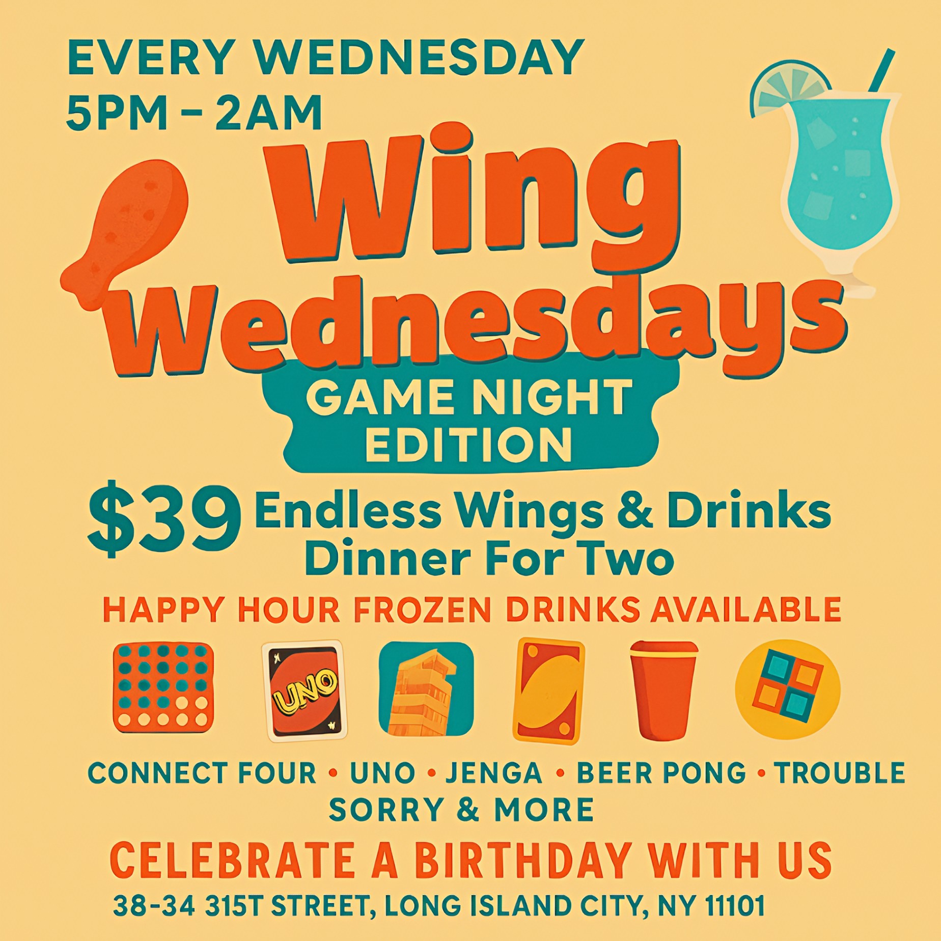 Wing Wednesdays & Game Night at Doha Bar Lounge – LIC’s Midweek Party!