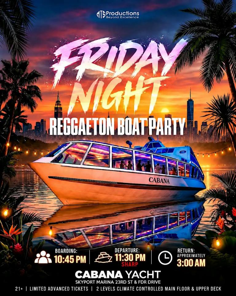 Reggaeton Boat Party NYC | Cabana Yacht at Skyport Marina | Oct 23